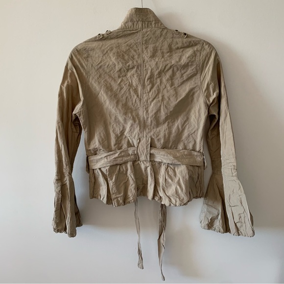 Exex taupe light military long sleeve jacket top size EU 40 Italy pockets belt - Picture 4 of 4